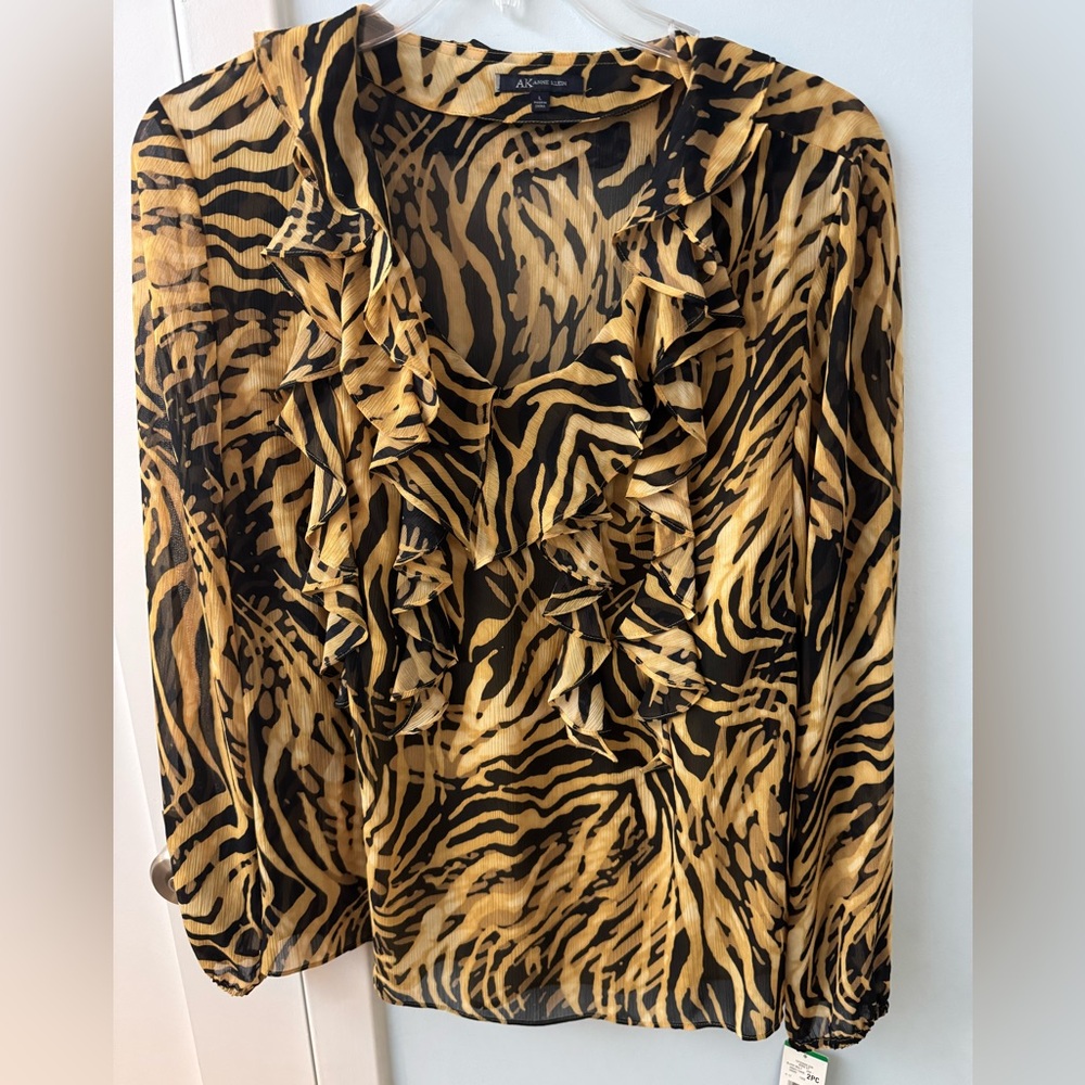 NWT AK Anne Klein L 2 PC Gold & Black Animal Print Top & Tank